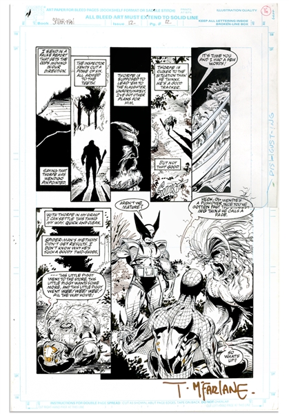 Todd McFarlane Original Comic Art for ''Spider-Man'' Issue #12 From 1991 -- Featuring Spider-Man, Wolverine & Wendigo